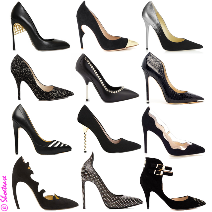 Black Pointed-Toe Pumps with a Twist