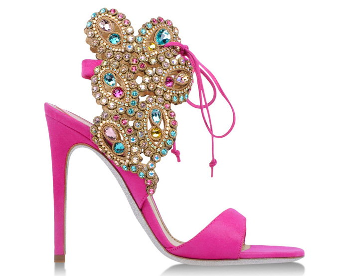 tragedie Playful etc I Want! Rene Caovilla Rhinestone Embellished Laced Pink Sandal Heels