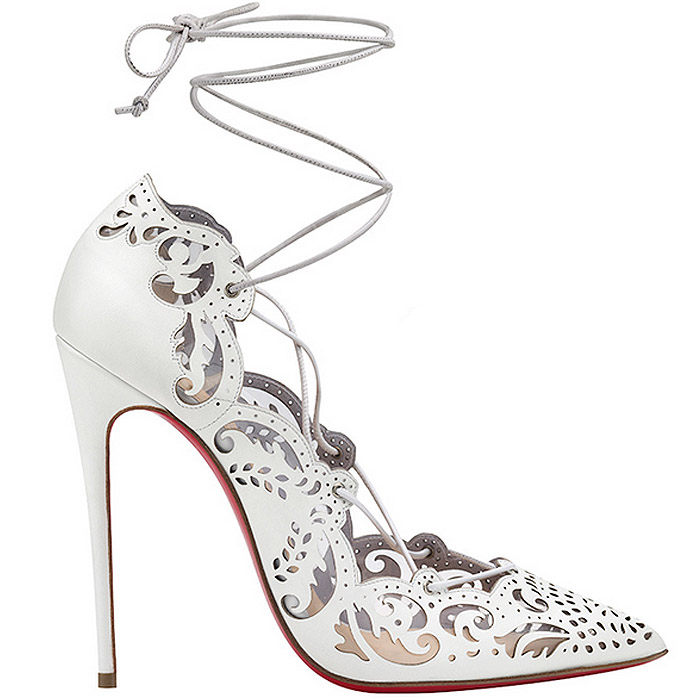 louboutin white lace up heels