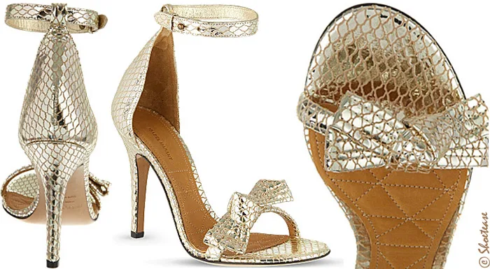 beweging Higgins troon Isabel Marant Metallic Gold Embossed "Play" Sandals with Bows - Spring 2014
