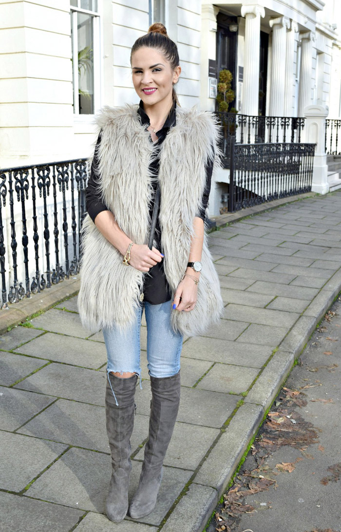 grey high knee boots outfit