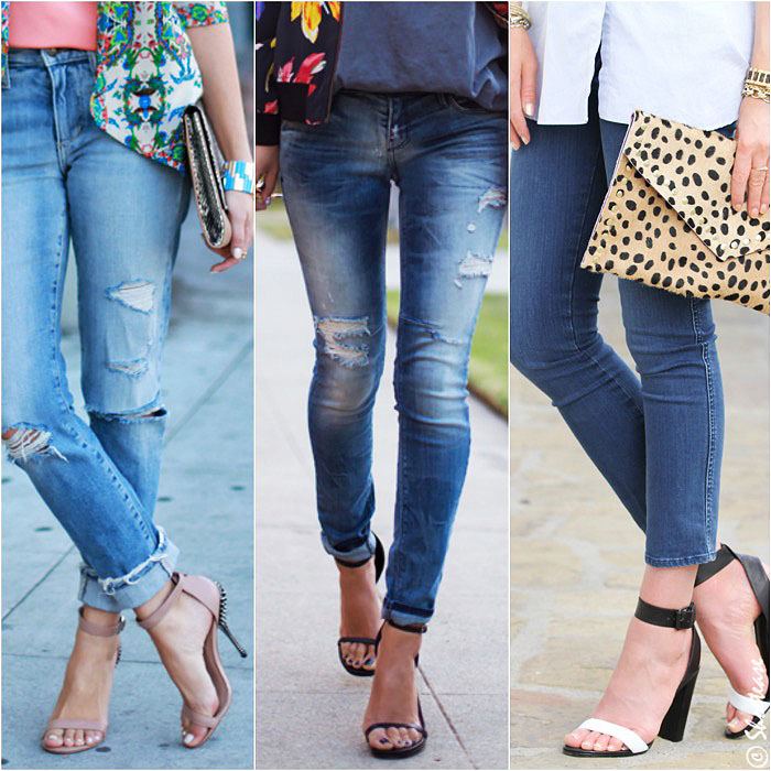 jeans and strappy heels
