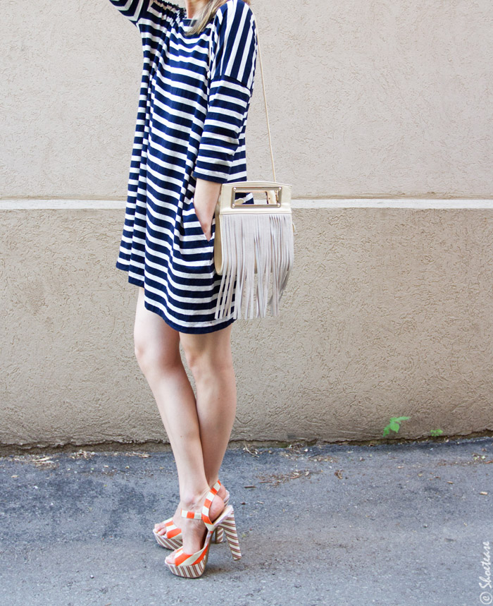 blue and white striped shoes outfit