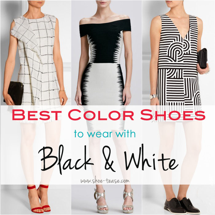 black dress with color shoes