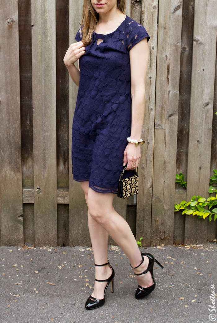 navy dress red shoes