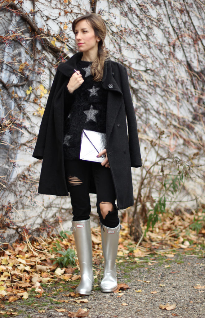 Silver Hunter Rain Boots Outfit Fall