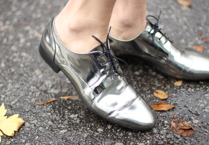 Mirror Metallic Dark Silver Oxfords Styled for Fall 2015