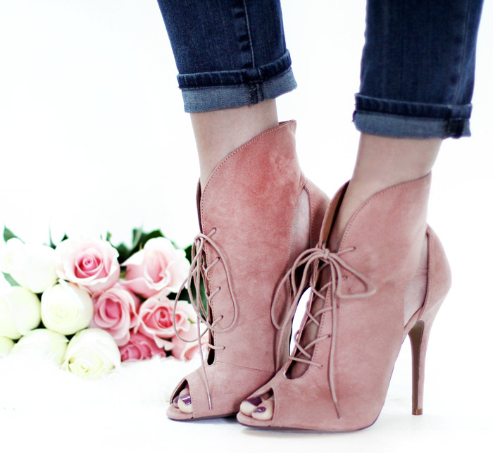 rose colored ankle boots