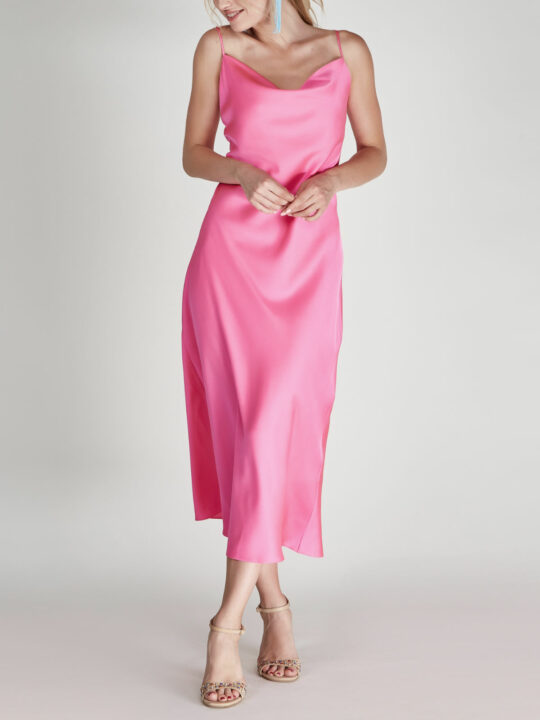 Pink Long Prom Dress with Rose Gold Embellishments