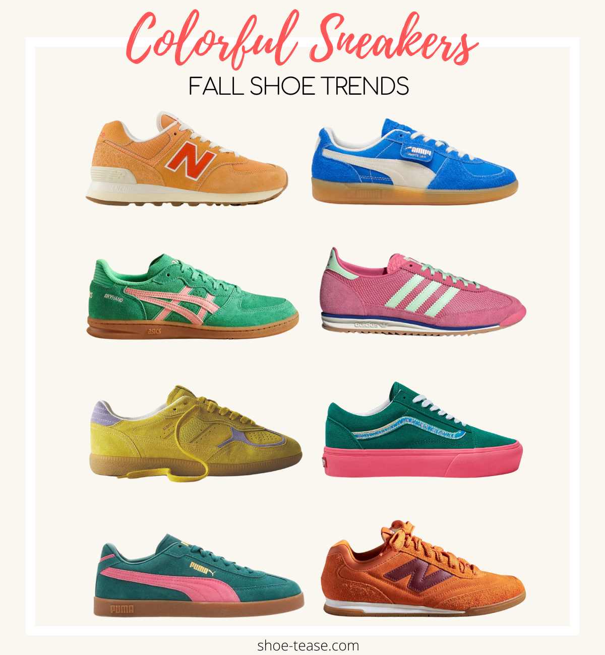 Fall 2024 womens colorful sneakers trends.