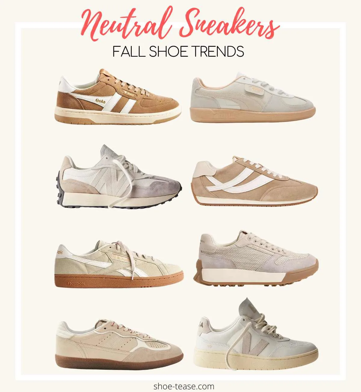 Fall 2024 womens neutral sneakers trends.