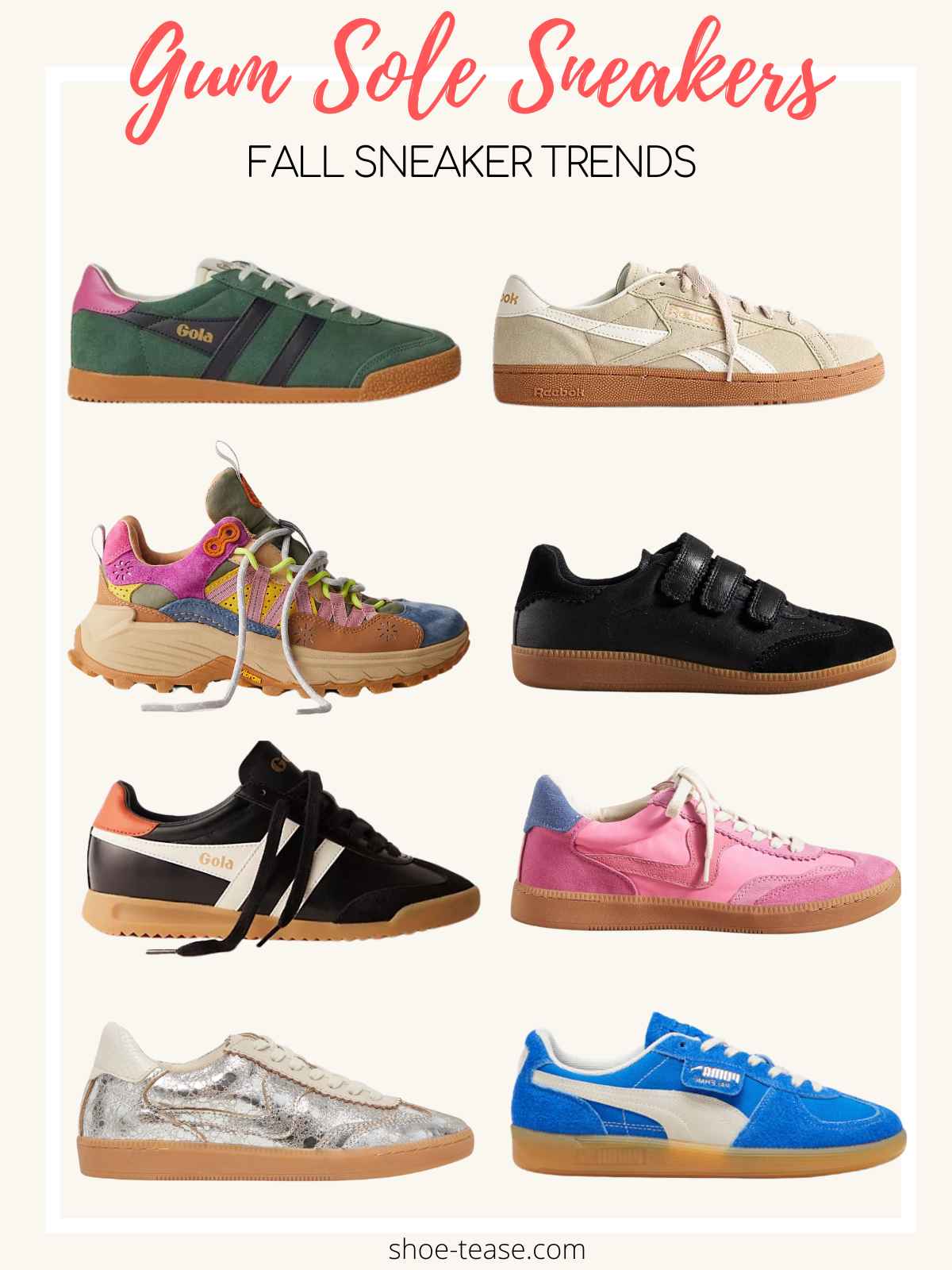 Fall 2024 womens gum sole sneakers trends.