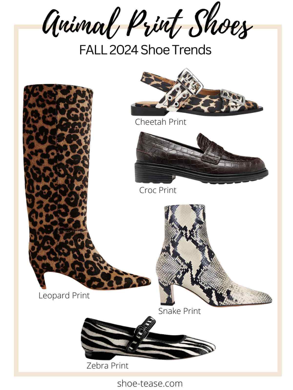 Collage of womens animal prints trend for fall 2024.