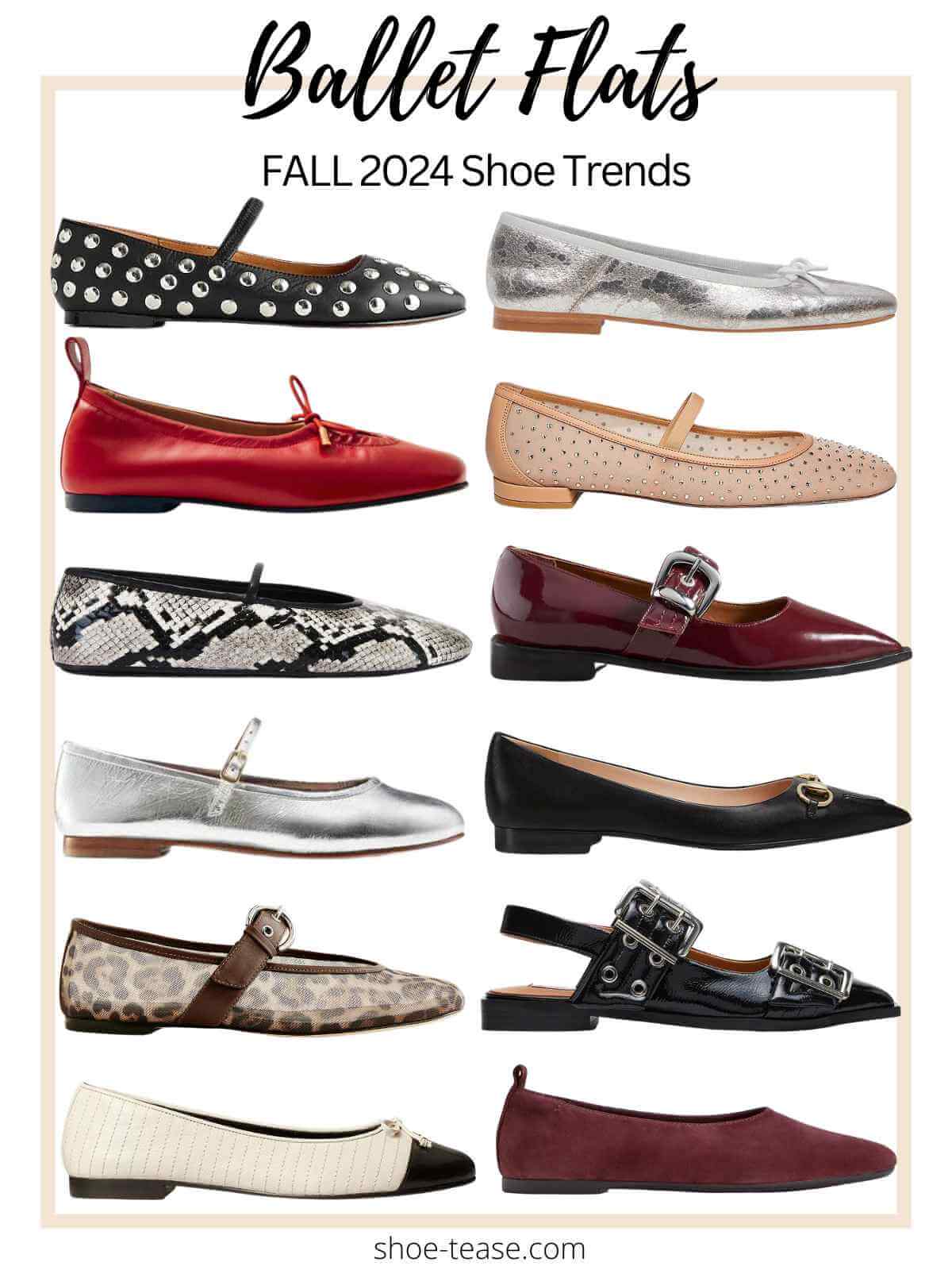 Collage of womens ballet flats trend for fall 2024.