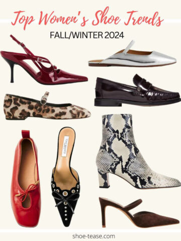 Collage of 8 shoes representing the top women's fall shoe trends in 2024.