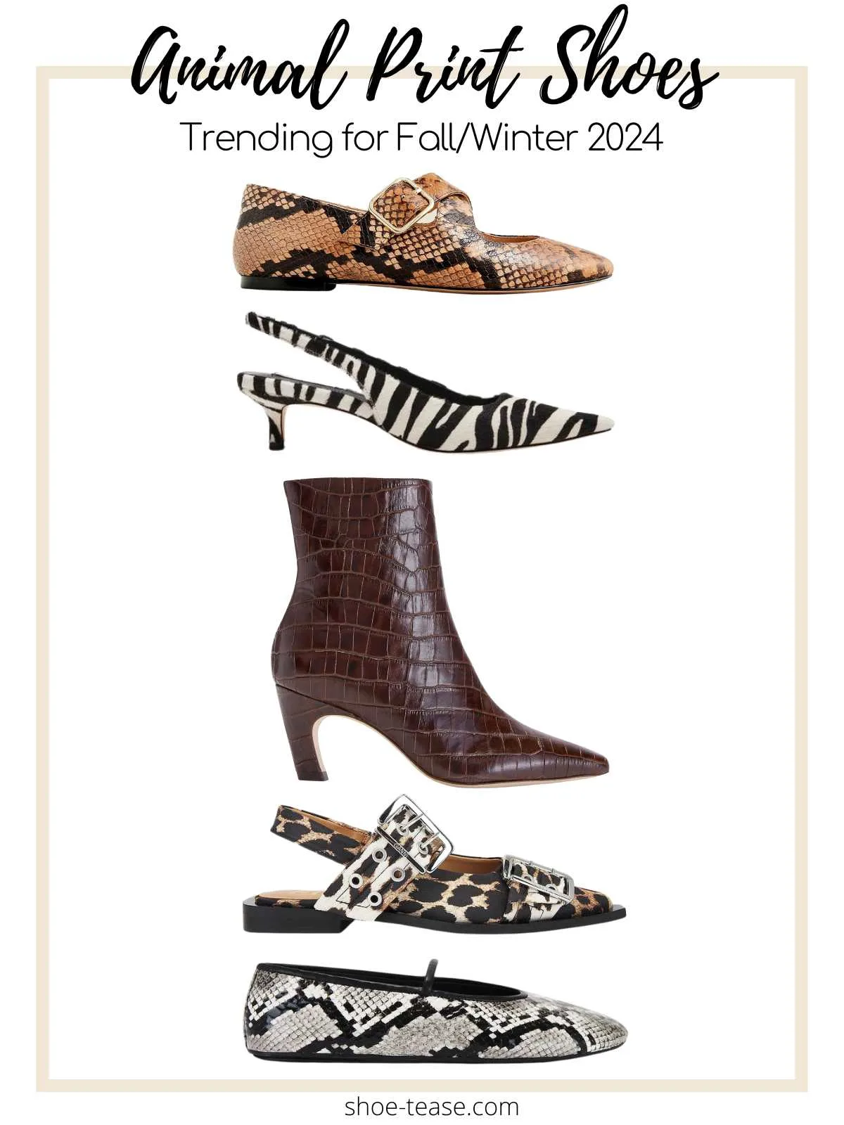 Collage of womens animal prints trend for fall 2024.